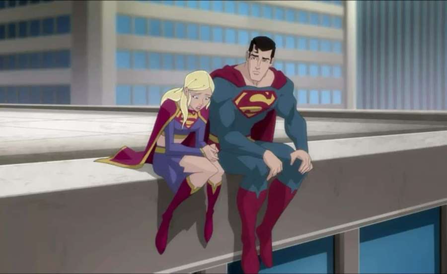 Superman ja Supergirl istuvat yhdessä kaupungin katon reunalla. — Superman Unbound Taustakuvat
