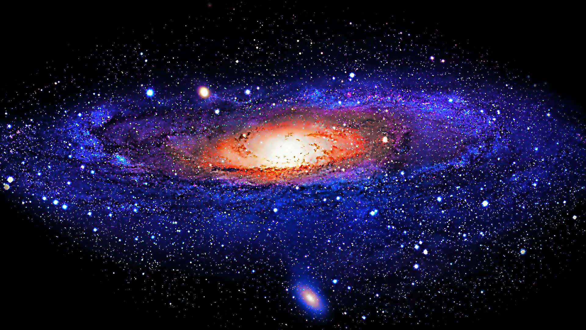 A vibrant spiral galaxy with blue arms and orange core surrounded by stars. — Supernova Explosion Wallpaper