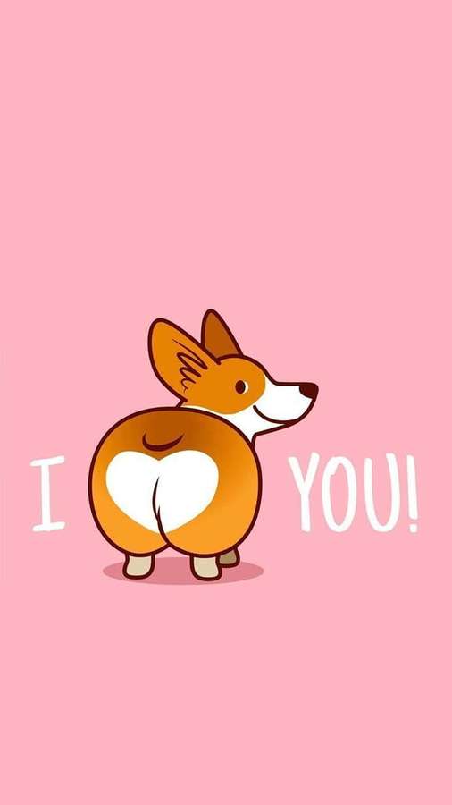 Süßer Cartoon-Corgi mit herzförmigem Hinterteil und Text I YOU! — Süßer Corgi Bilder
