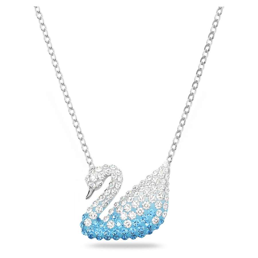 Elegant crystal swan necklace with blue gradient and silver chain. — Swarovski Wallpaper