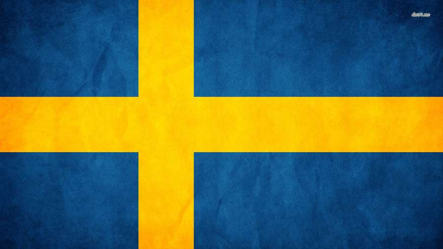 Swedish flag with blue and yellow colors on textured fabric background. — Sweden Background