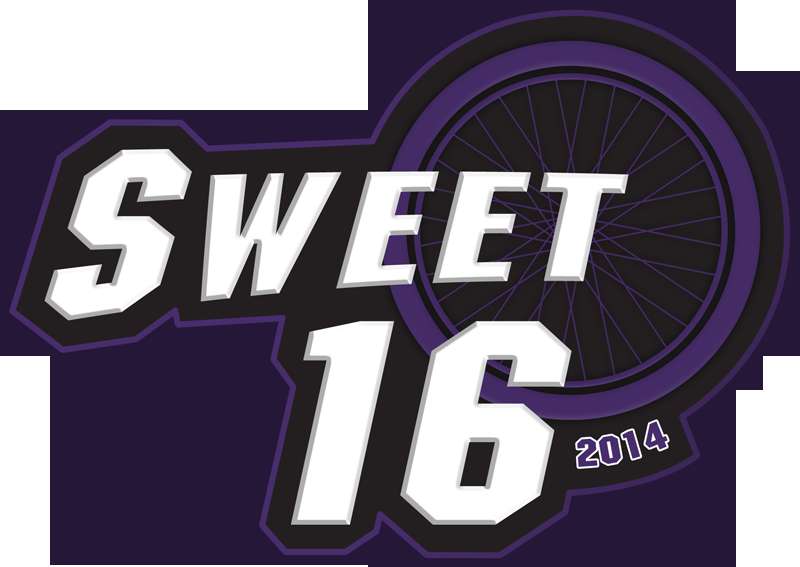 Sweet 16 birthday graphic with bicycle wheel and year 2014. — Sweet PNG