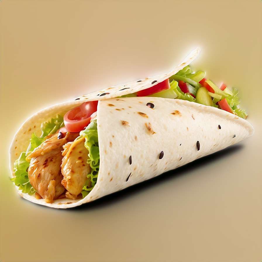 A chicken wrap with lettuce tomato and cucumber in a tortilla. — Taco PNG
