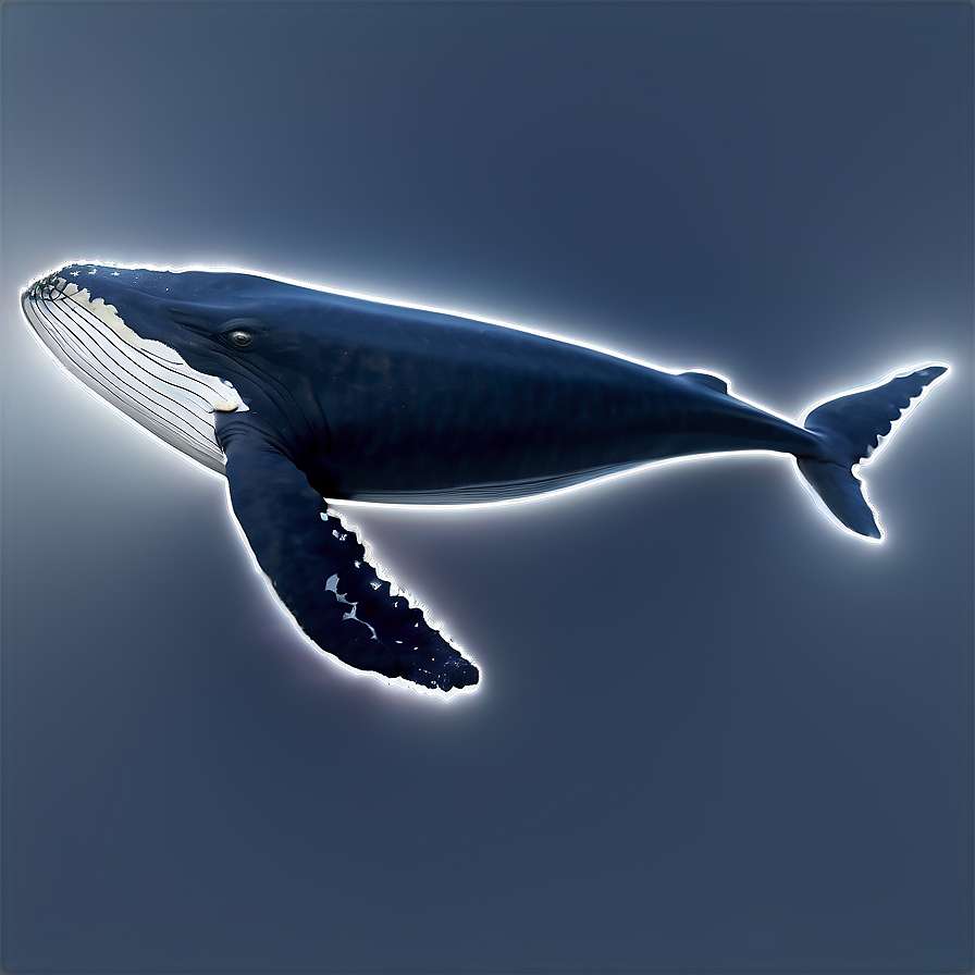 A glowing humpback whale swimming in deep blue ocean water. — Tail PNG