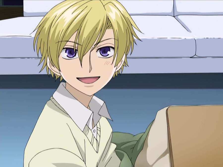 Personaje anime con cabello rubio y ojos morados sonriendo cálidamente. — Tamaki Suoh Fondos de pantalla