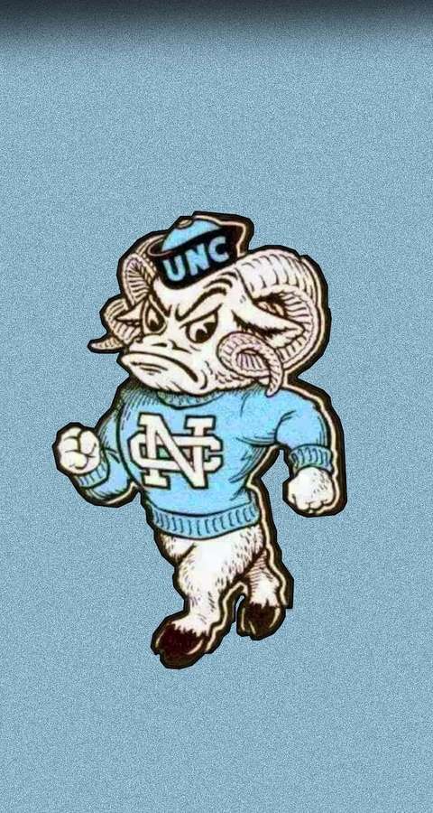 Illustrated UNC ram mascot in blue sweater running with angry expression. — Tar Heels Background