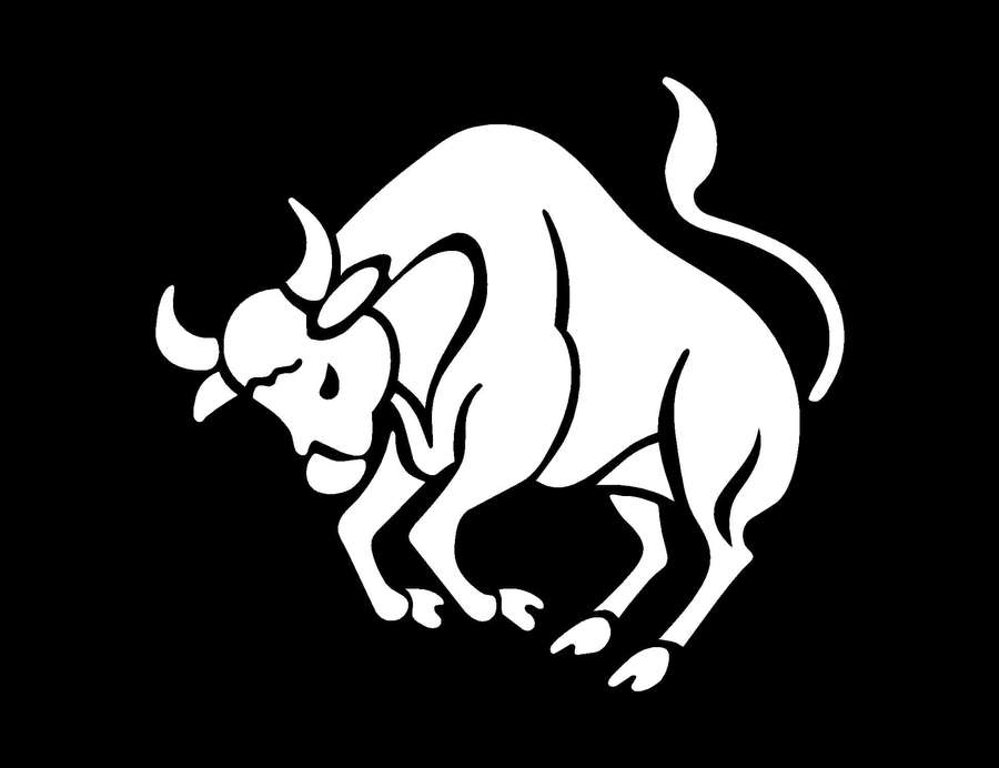 A stylized white bull charging on a black background. — Taurus Background