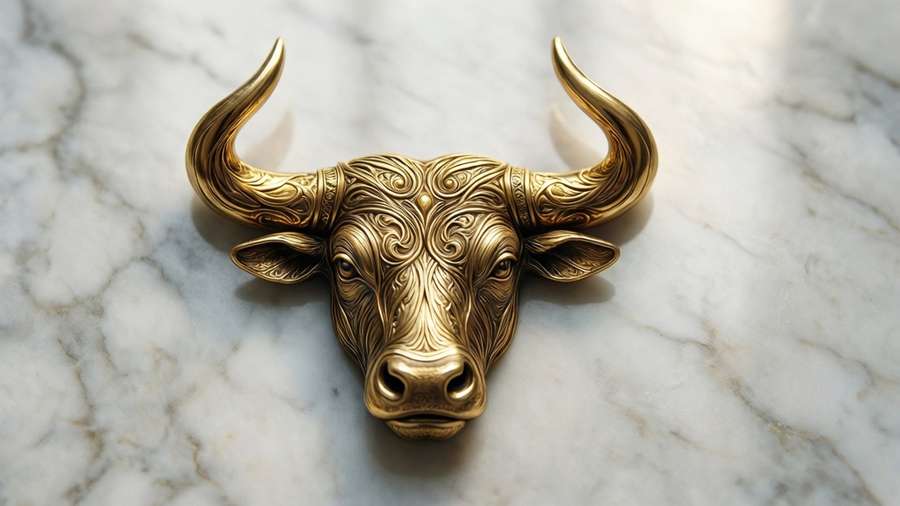 Elegant gold Taurus symbol on white marble background — Taurus Zodiac Background