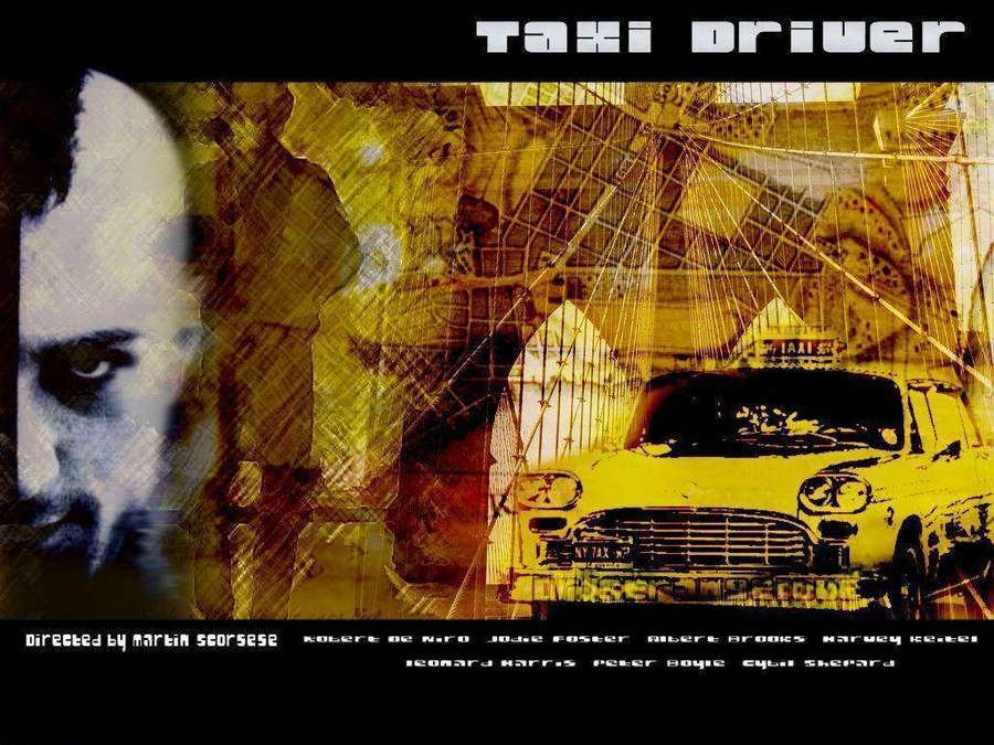 Movie poster for Taxi Driver featuring a yellow taxi and a man's face. — Taxi driver Wallpaper