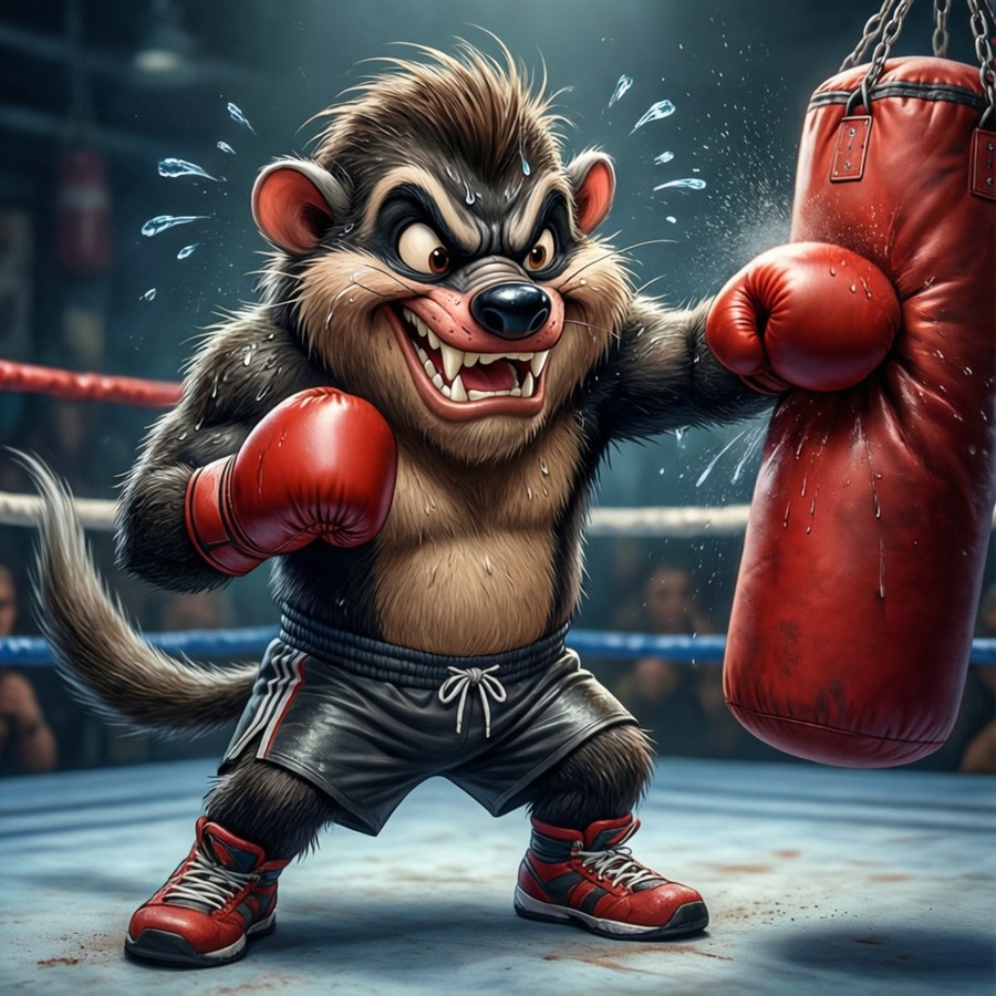 Taz training as a boxer, punching bag in gym. — Taz Wallpaper