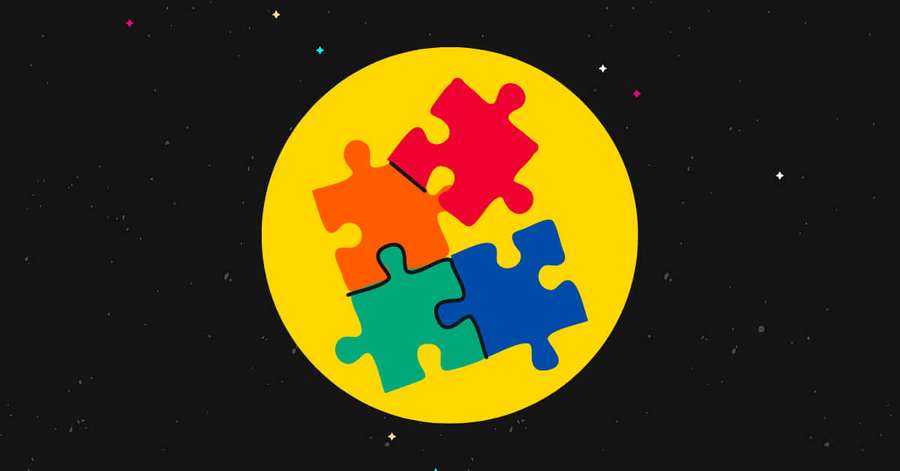 Four colored puzzle pieces arranged in a circle against a starry night sky. — Teachable Wallpaper