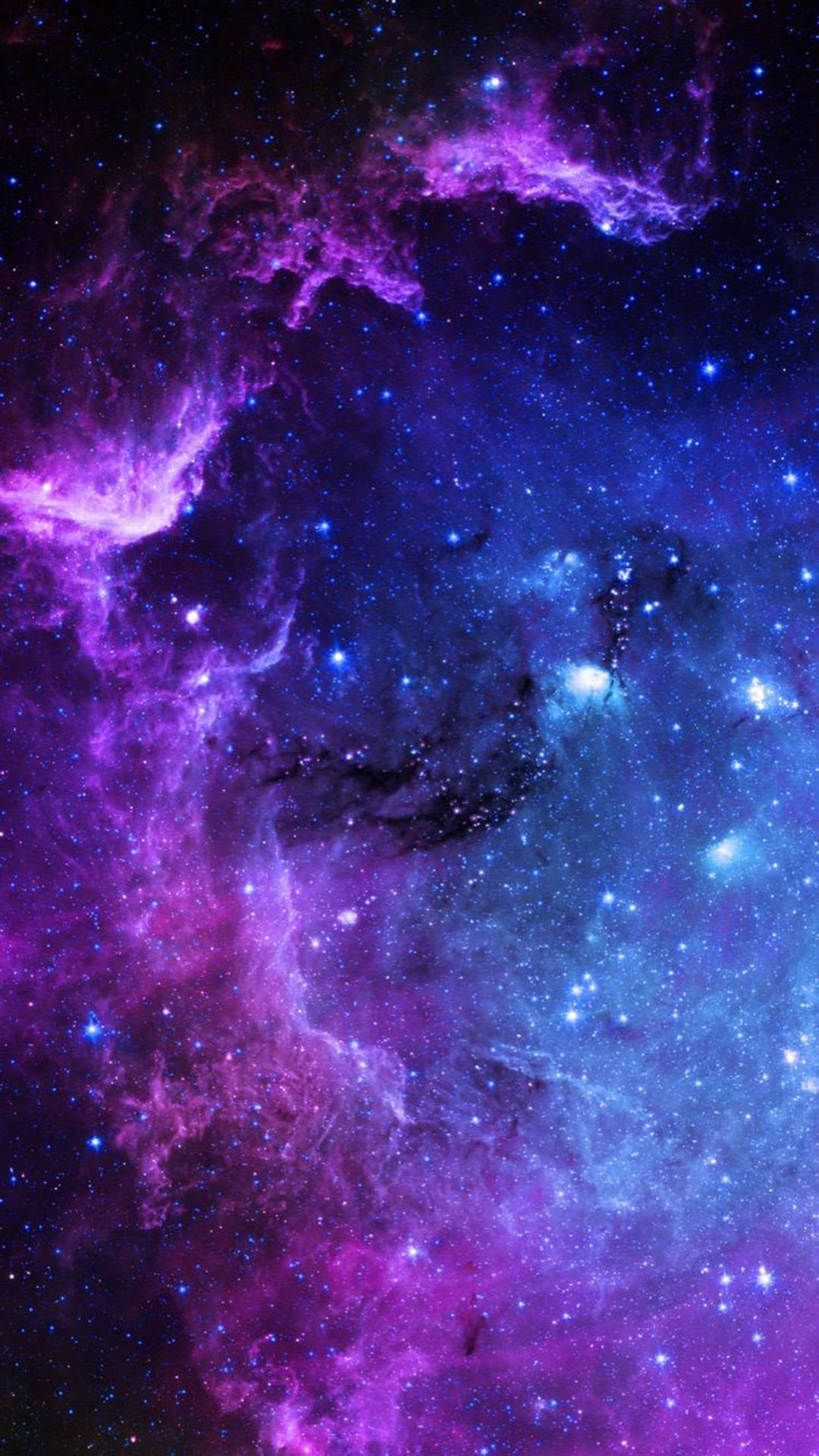 Nebulosas roxas e azuis cheias de estrelas no espaço profundo. — Telefone espacial Papéis de Parede