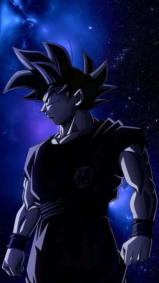 Personaje anime con gi negro de pie contra un cielo nocturno cósmico estrellado. — Teléfono Anime Fondos de pantalla
