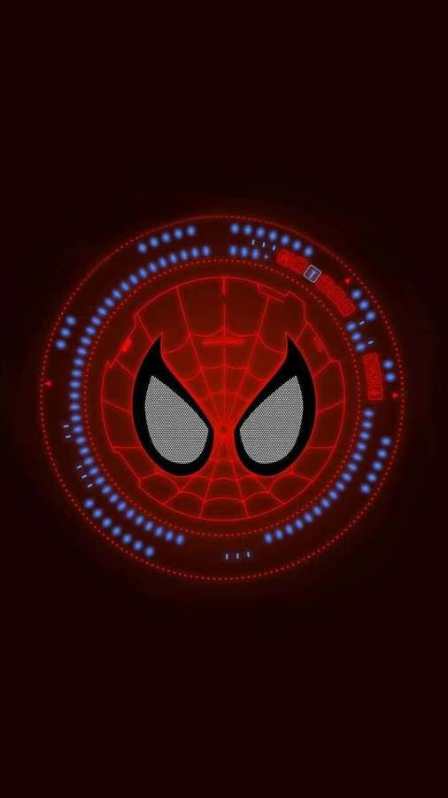 Máscara de Spider-Man brillante en una interfaz digital circular. — Teléfono de Spider Man Fondos de pantalla