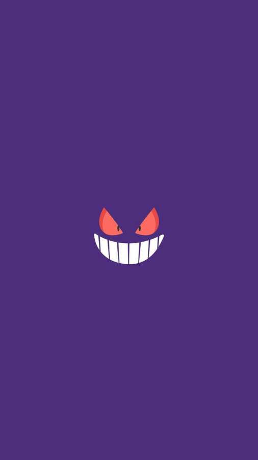 Un fantasma caricaturesco con ojos rojos y una amplia sonrisa sobre un fondo morado. — Teléfono minimalista Fondos de pantalla