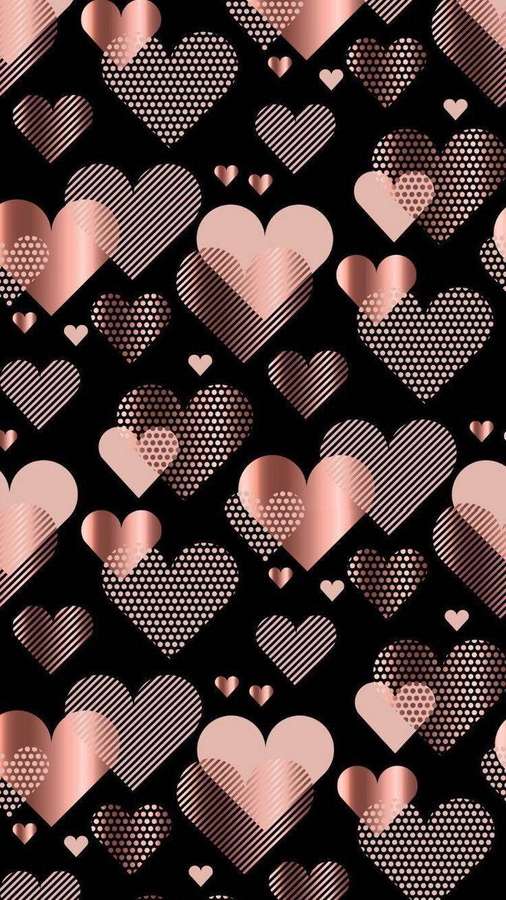 Corazones rosa dorado con texturas sobre fondo negro — Temas Fondos de pantalla