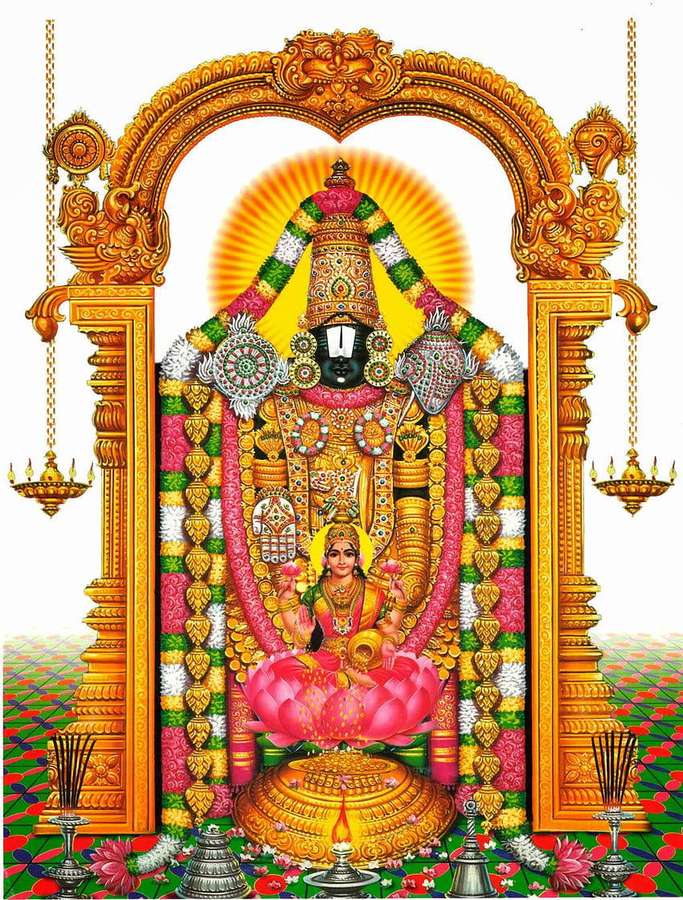 Divindade hindu sentada em lótus em arco dourado de templo com oferendas — Templo Dourado HD Papéis de Parede