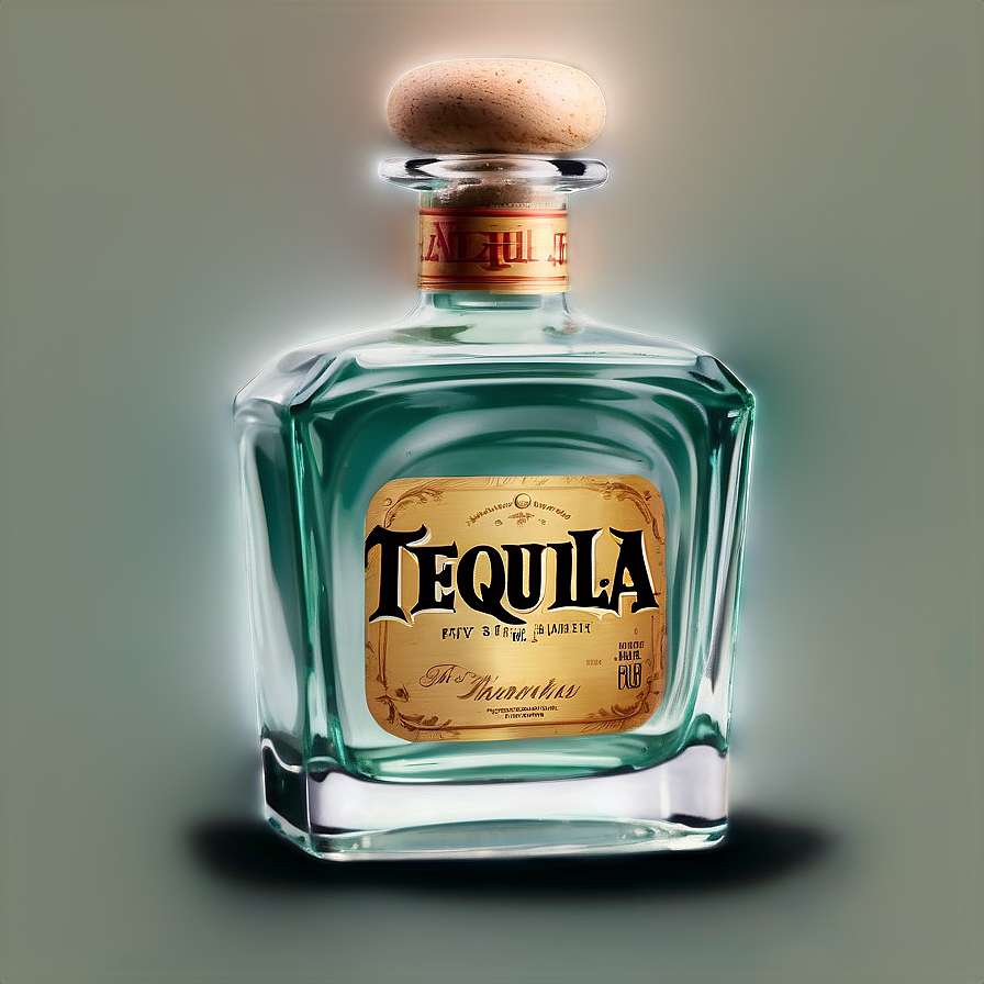 Een gloeiende groenblauwe tequilafles met gouden label en kurken stop. — Tequila Bottle Achtergronden