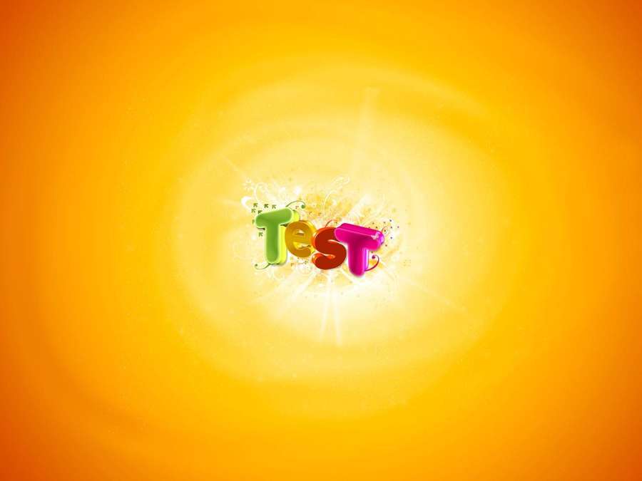Colorful 3d text 'Test' with sparkles glowing against a radiant orange background. — Test Wallpaper