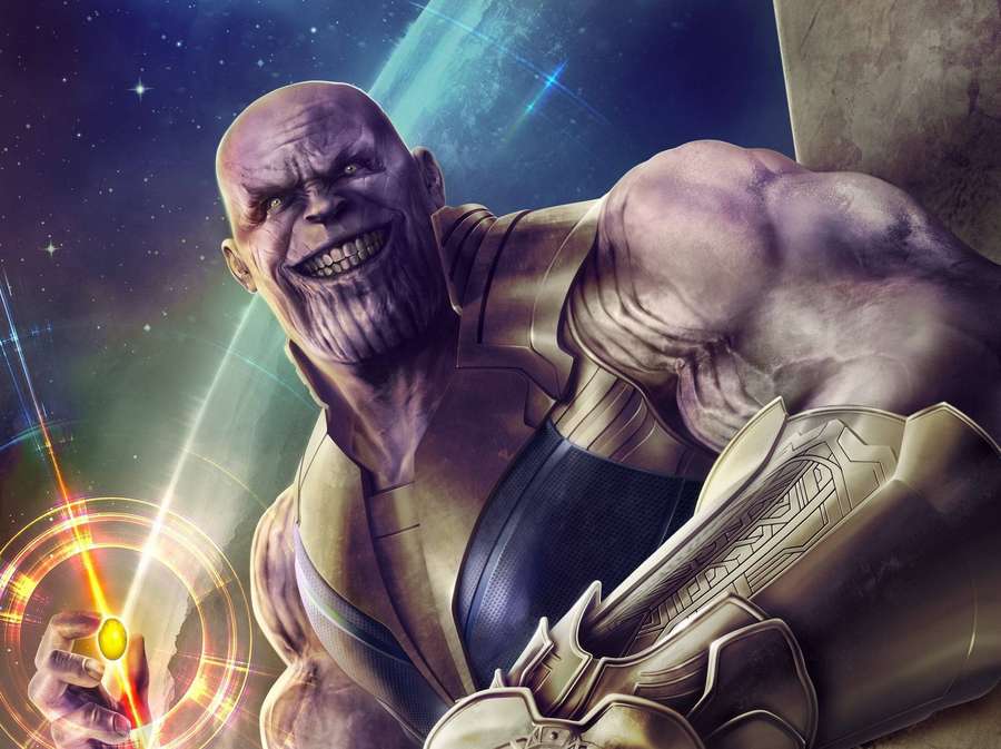 Thanos holding an infinity stone with cosmic energy in space — Thanos Background