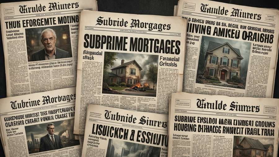A collage of news headlines from the 2008 crisis. — The Big Short Wallpaper