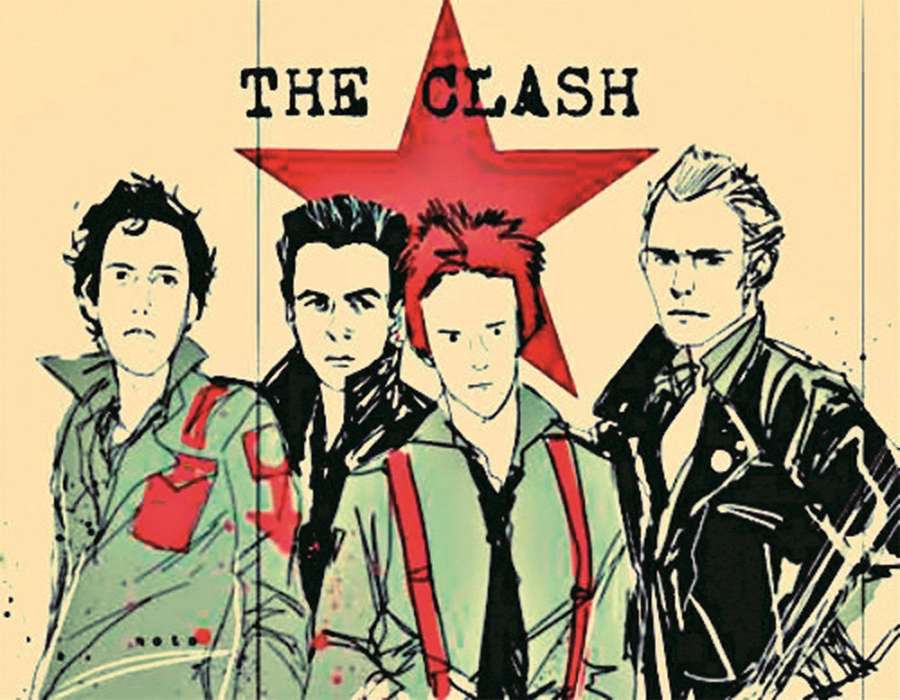 The Clash band illustration with red star and punk style. — The clash Wallpaper