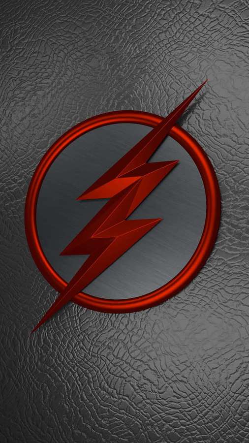 Red lightning bolt logo on dark textured background — The Flash Logo Wallpaper