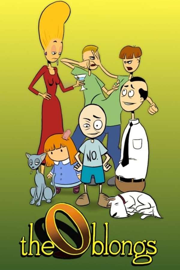 Cartoon family with cat and dog in front of gradient background with title The Oblongs. — The oblongs Wallpaper