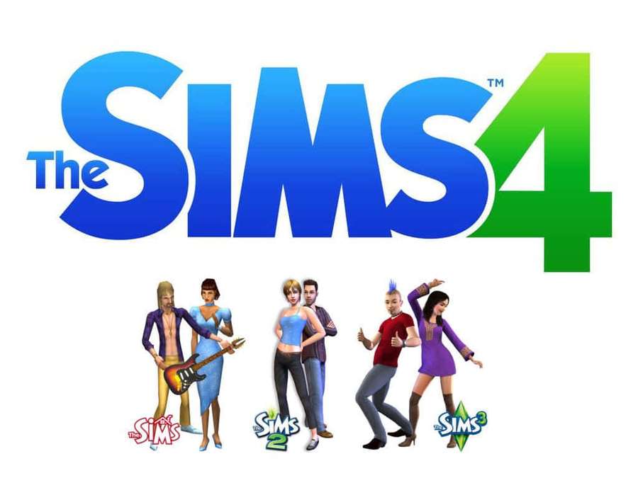 The Sims 4 logo with characters from Sims 1 2 3 and 4. — The Sims 4 Wallpaper