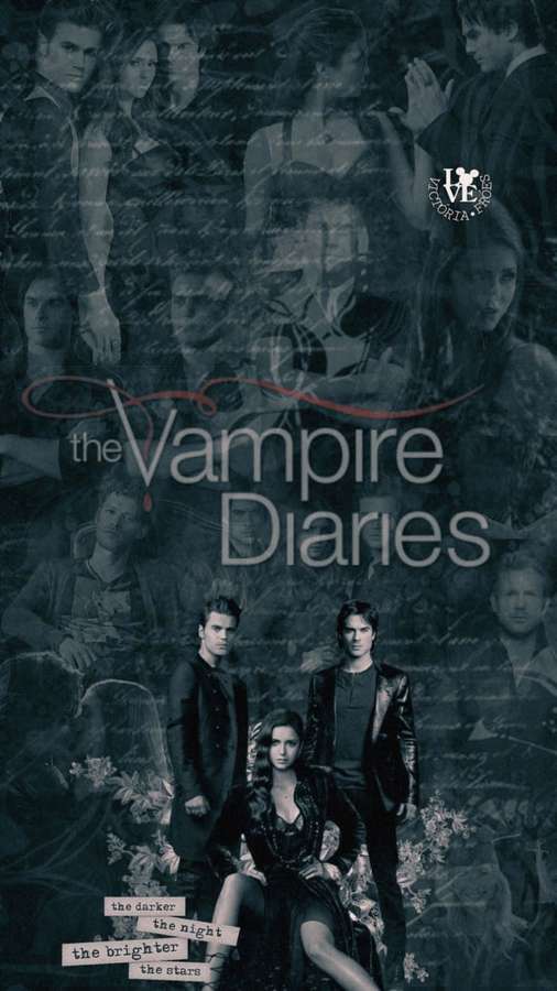 Vampire Diaries poster featuring main characters in dark gothic style. — The Vampire Diaries iPhone Wallpaper