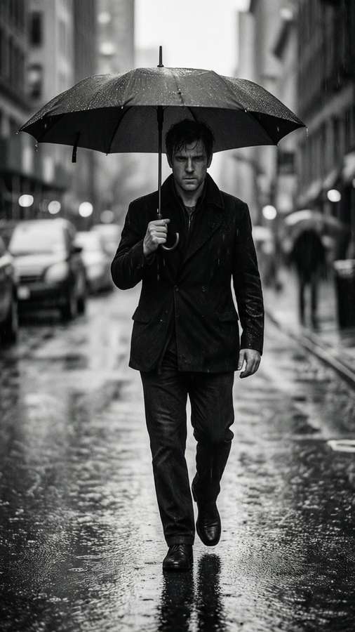 The8 in black and white walking in rain — The8 Picture