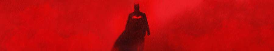 Batman stands in silhouette against a red smoky background. — Three Screen Wallpaper