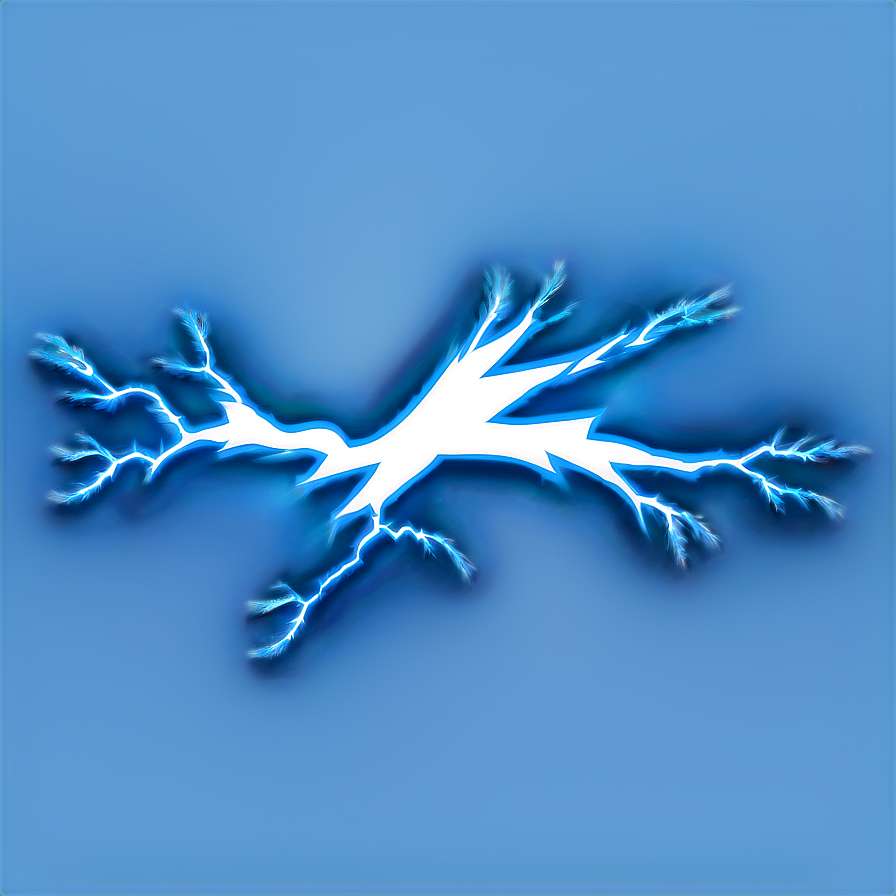 A stylized electric lightning bolt with glowing blue branches on a blue background. — Thunder PNG