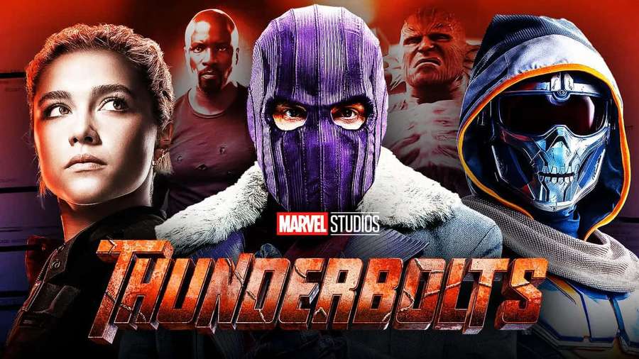 Thunderbolts movie poster with masked heroes and villains in dramatic lighting. — Thunderbolts Wallpaper