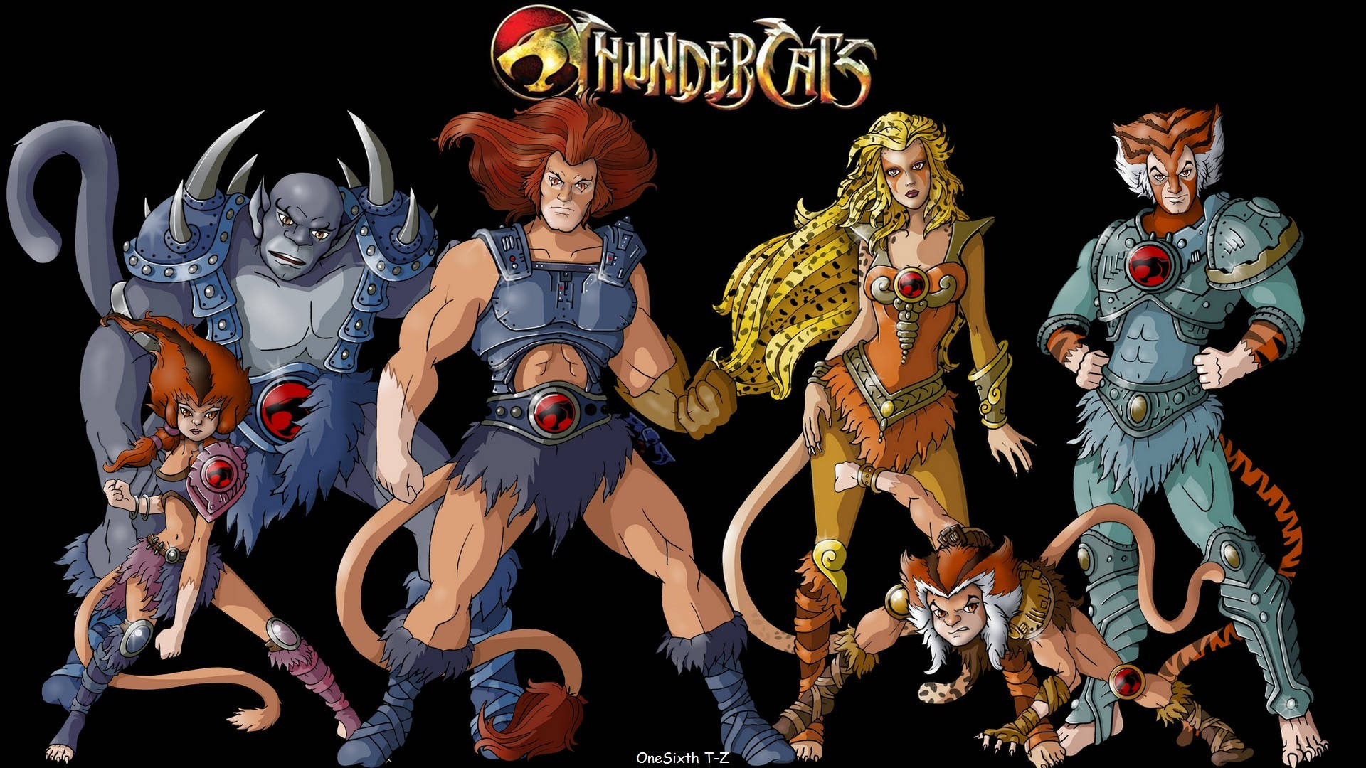 ThunderCats tecknade figurer i heroiska poser med logotyp — Thundercats bakgrund Bakgrundsbilder