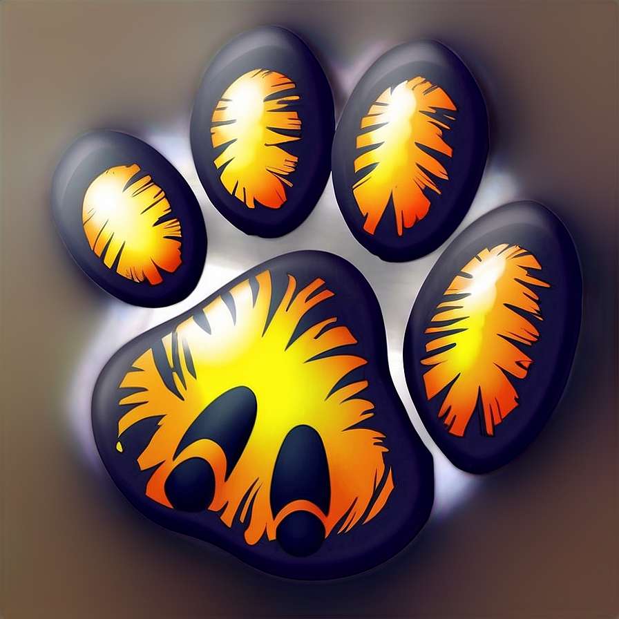 Gloeiende tijgerpootafdruk met vurige oranje en gele patronen op donkerblauwe kussentjes. — Tiger Paw Achtergronden