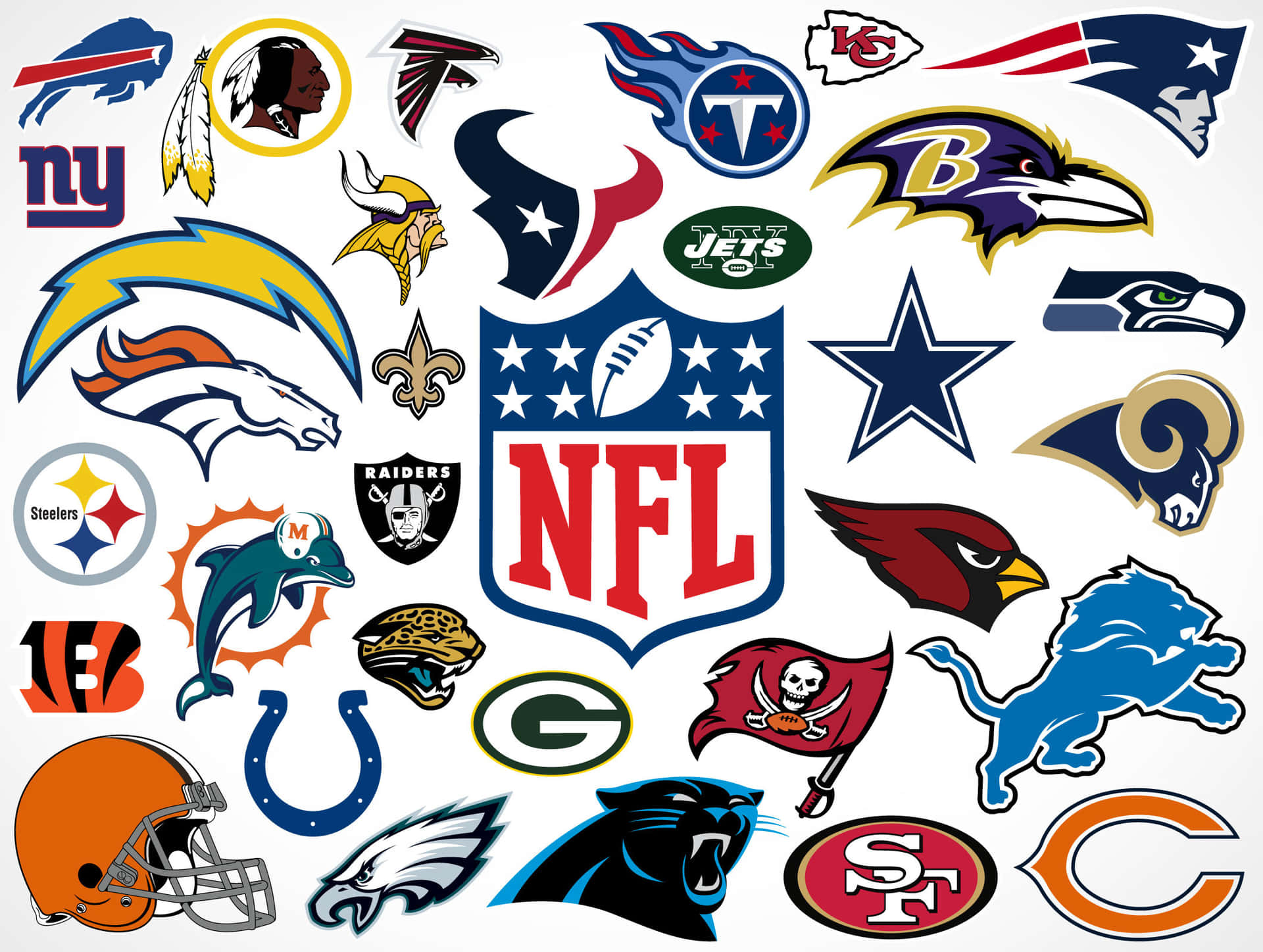 Kumpulan logo dan emblem tim NFL di atas latar belakang putih. — Tim MLB Wallpaper