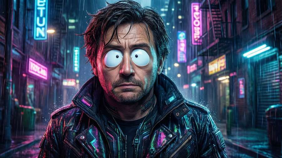 Timmy in a neon-lit cyberpunk alley, a sci-fi wallpaper — Timmy South Park Wallpaper
