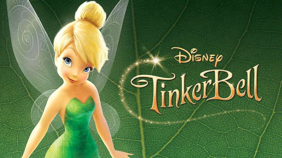 Disney Tinker Bell fairy in green dress with wings on leaf background. — Tinker Bell Picture