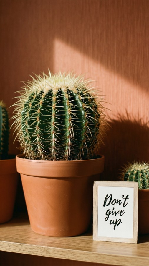 Boho cactus wallpaper with 'Don't give up' sign. — Tips Wallpaper