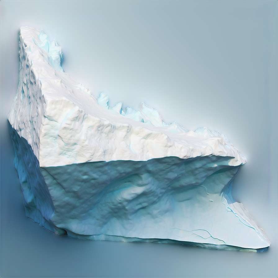 A large iceberg with white top and blue underwater portion against a light blue background. — Titanic PNG