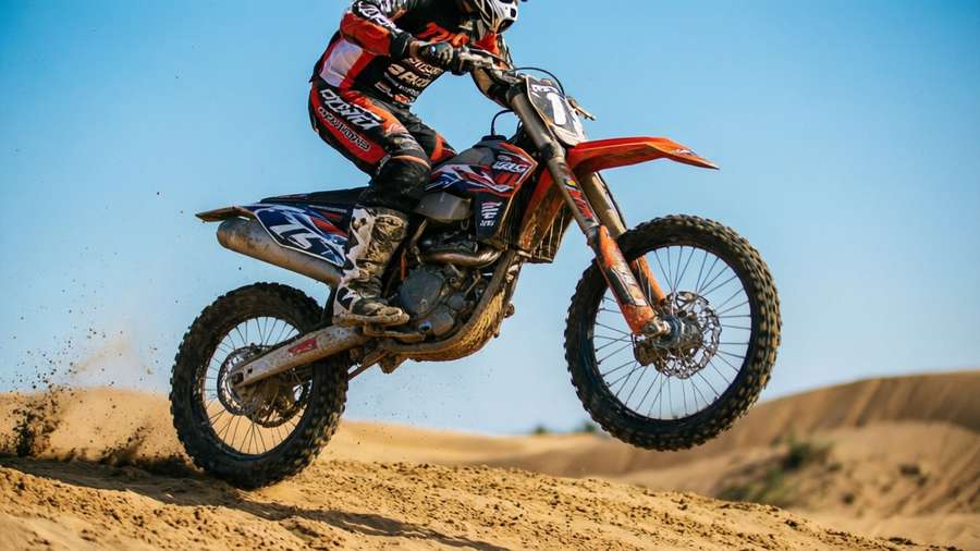 A TM Racing bike catches air over a sand dune at sunset. — Tm Racing Wallpaper