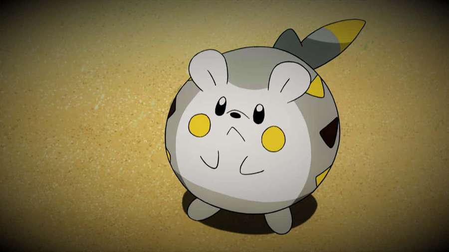 A round gray and white anime Pokémon with yellow cheeks and a gray tail. — Togedemaru Wallpaper
