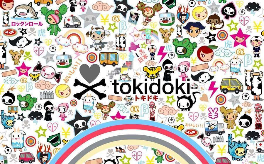 A colorful collection of Tokidoki cartoon characters and symbols. — Tokidoki Wallpaper