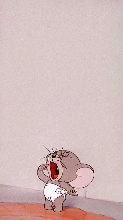 Cartoon mouse in diaper yawning in a minimalist room. — Tom Background