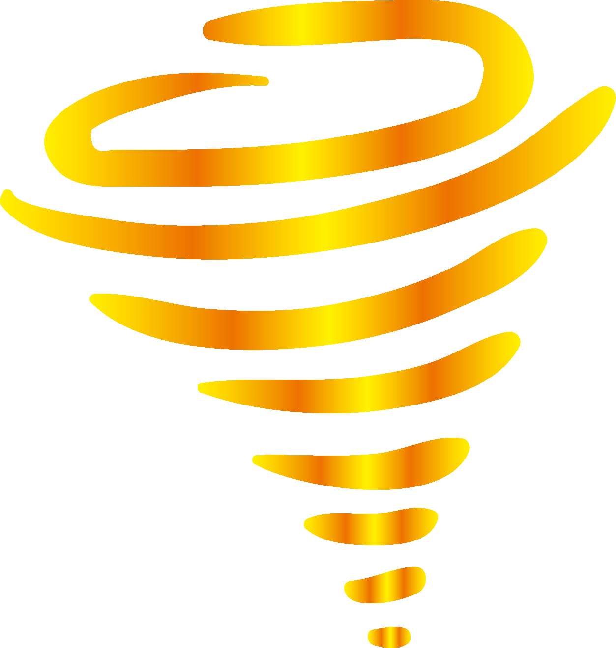 Golden spiral graphic with gradient shading on white background — Tornado PNG