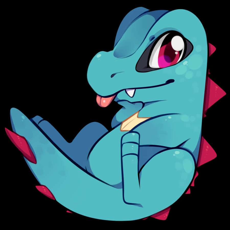 En blå tegneseriedrage med lyserøde pigge laver en uforskammet gestus. — Totodile Wallpapers