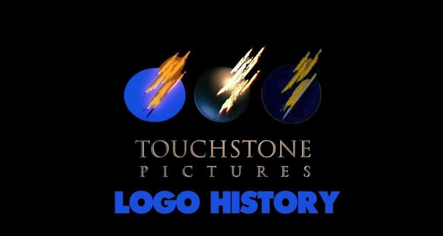 Touchstone Pictures Logo-Historiegrafik mit feurigen Streifen auf blauen Kugeln. — Touchstone bild Bilder
