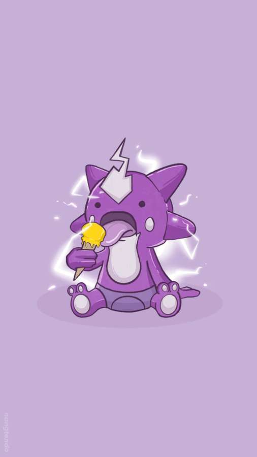 Purple cartoon creature enjoying ice cream with electric sparkles. — Toxel Wallpaper