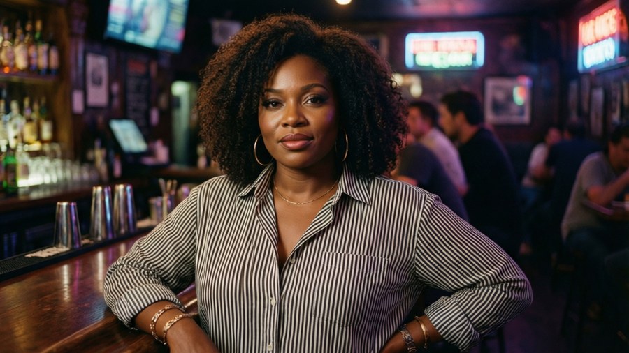 Amy Schumer's character embodies confidence at a bar in Trainwreck. — Trainwreck Background